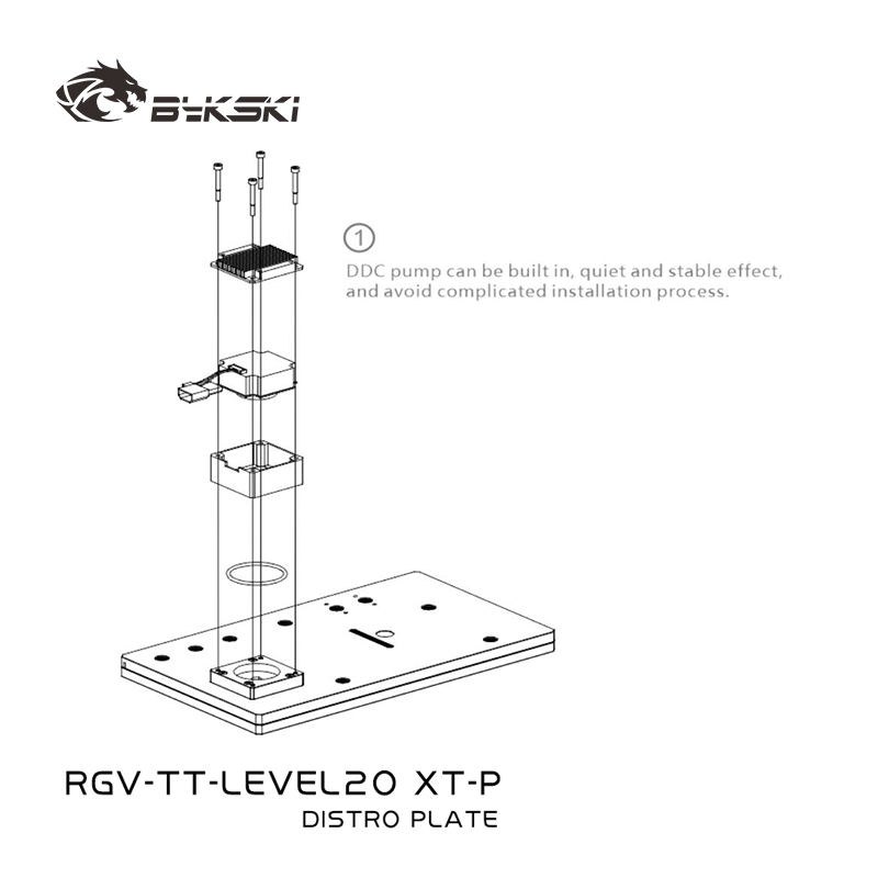Distro Plate Ddc Pump Combo - Bykski RGV-TT-LEVEL20XT-P plaque de distribution acrylique/réservoir